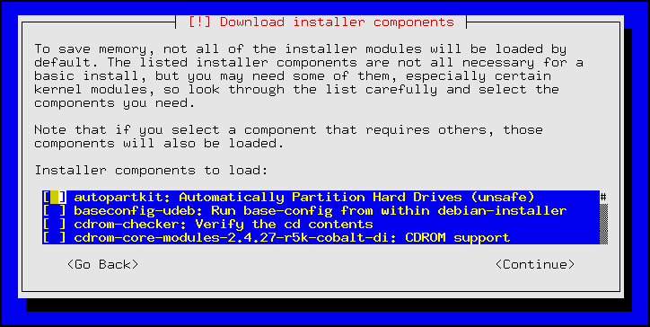 Manually
choosing installer modules