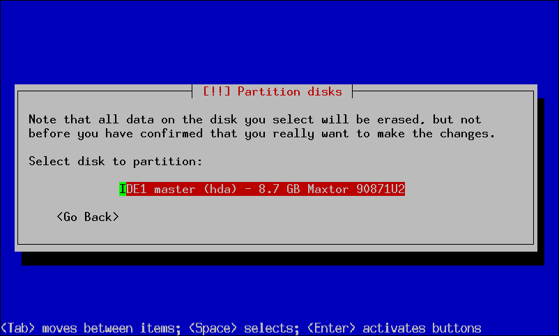 Guided Partitioning: choosing the disk