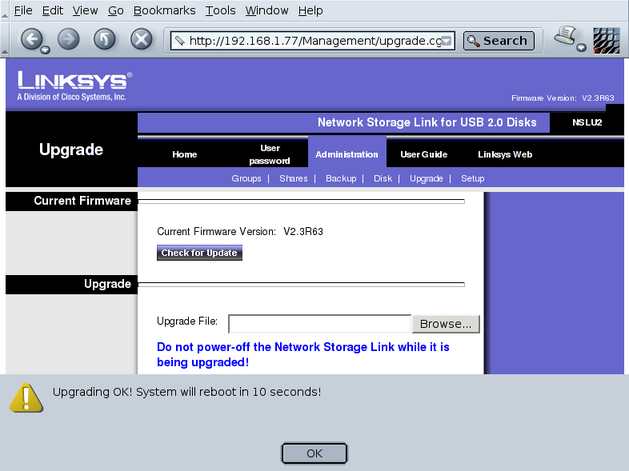 Upgrading the firmware via the web interface
