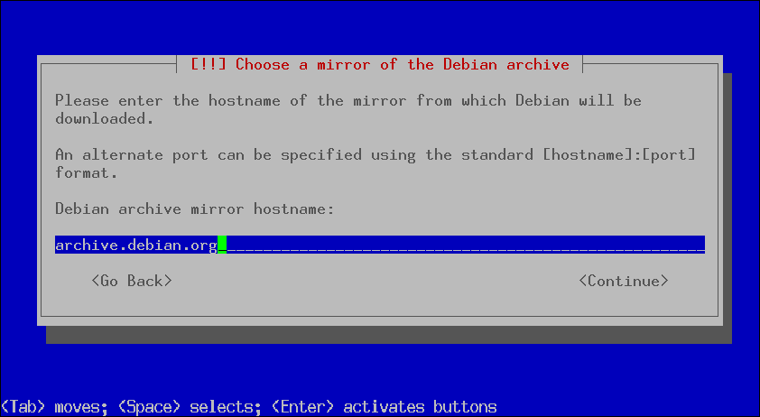 Debian installer: enter mirror hostname