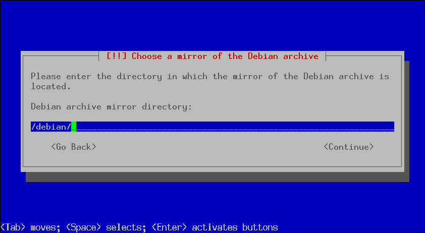 Debian installer: enter mirror directory
